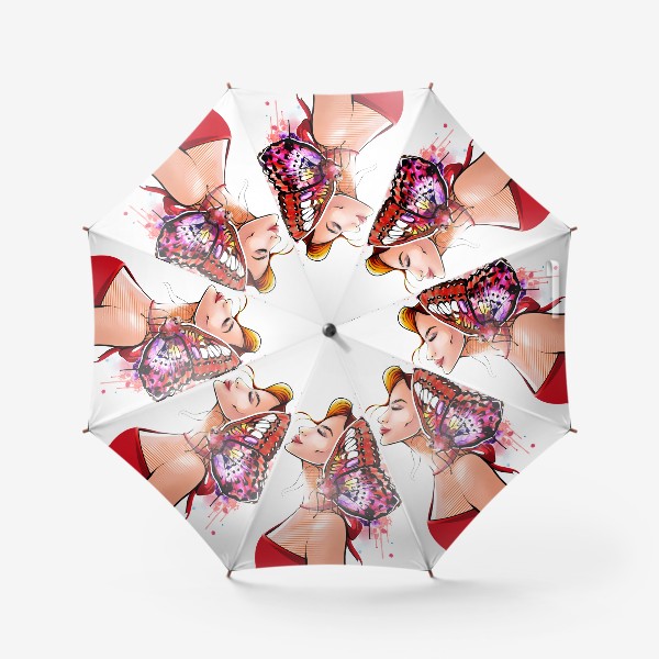Зонт «Девушка в красном с бабочкой на плече»