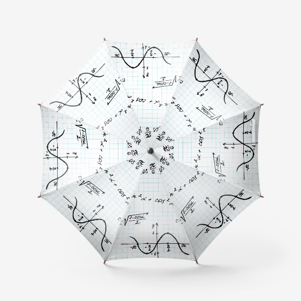 Зонт «фон из школьной тетради в клеточку с формулами и графиками по математике, тригонометрии»