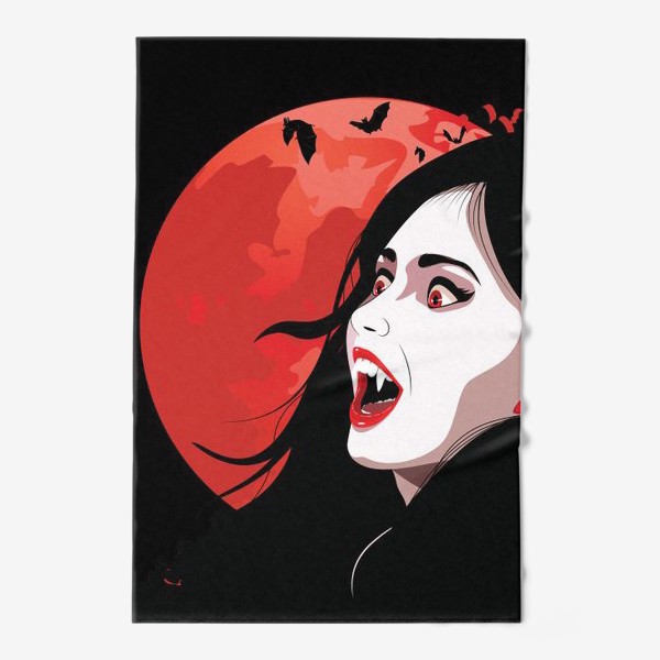 Полотенце «Вампирша и летучие мыши на фоне красной луны»