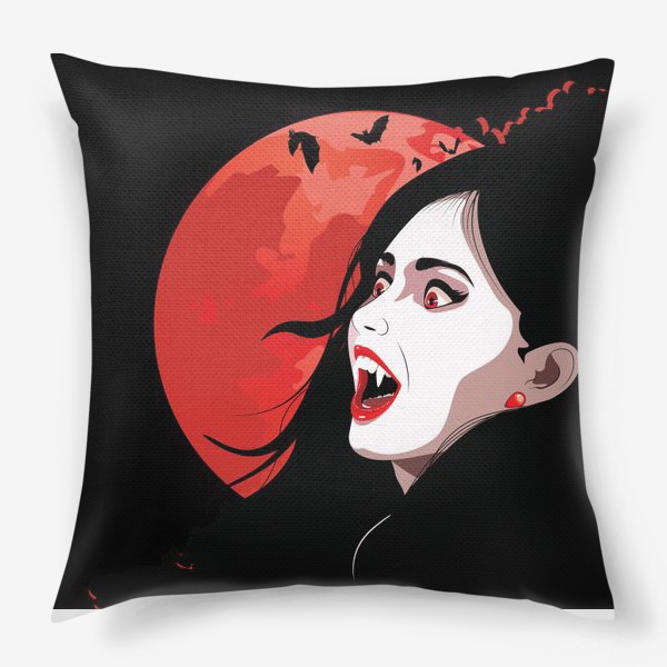 Подушка «Вампирша и летучие мыши на фоне красной луны»