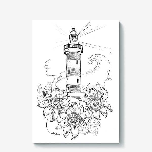 Холст «маяк с цветами пассифлоры»
