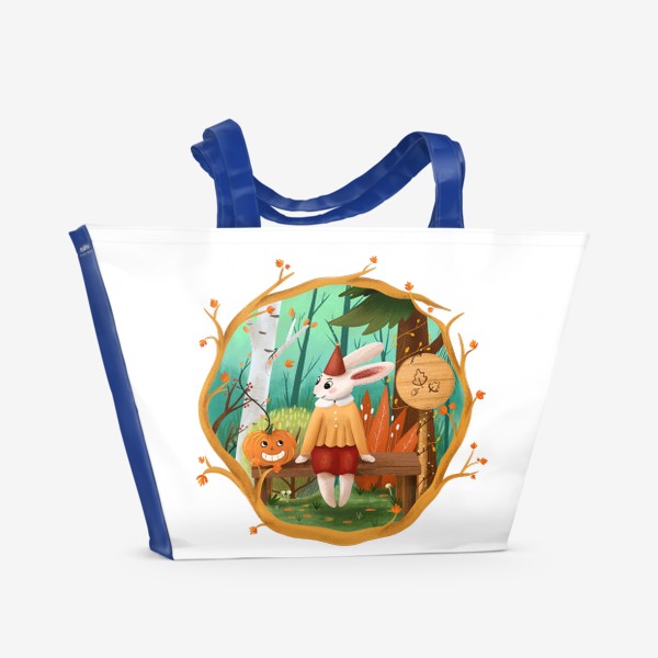Пляжная сумка &laquo;Тыква и кролик, волшебный лес и осень&raquo;