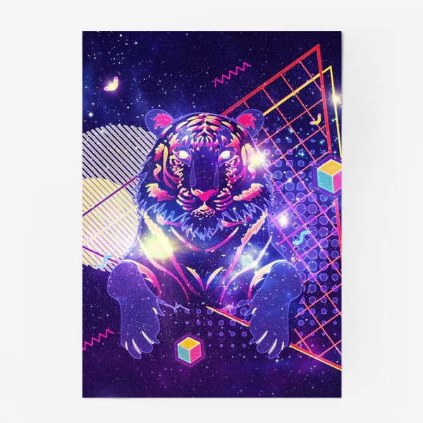 Постер «Космический тигр и геометрические фигуры»