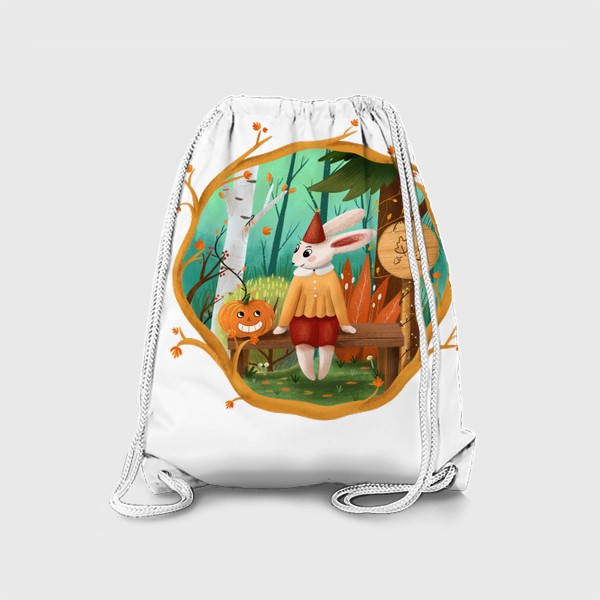 Рюкзак «Тыква и кролик, волшебный лес и осень»