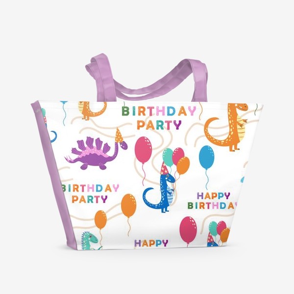 Пляжная сумка «День рождение у динозавров, паттерн»