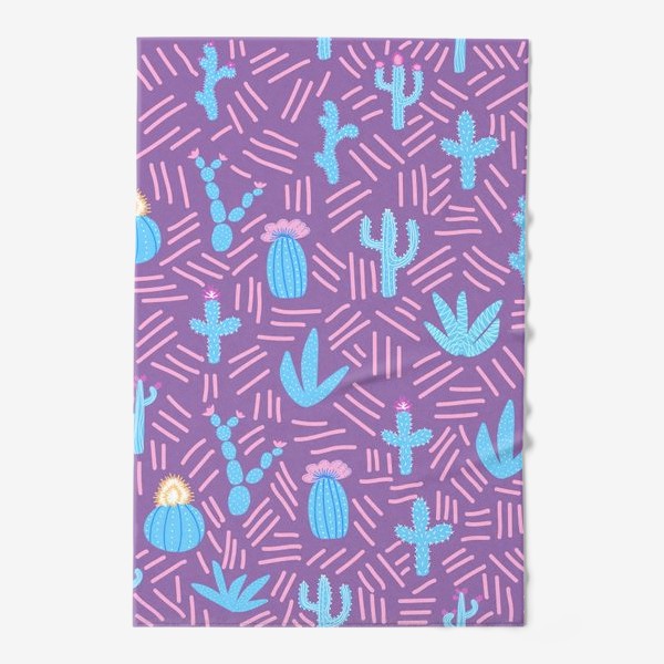 Полотенце «Синие кактусы на фиолетовом паттерн»