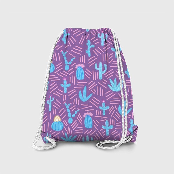 Рюкзак «Синие кактусы на фиолетовом паттерн»