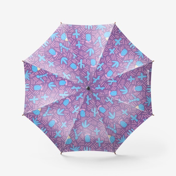 Зонт &laquo;Синие кактусы на фиолетовом паттерн&raquo;