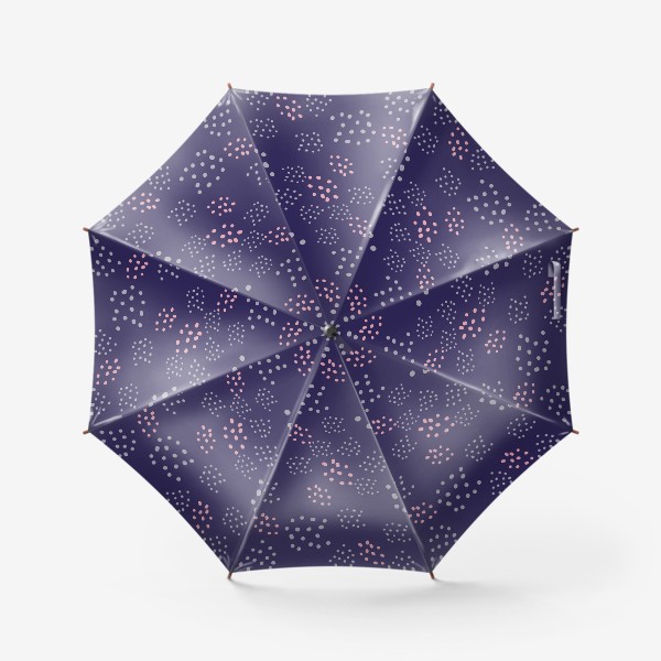 Зонт «Узор polka-dot, горошек, крапинки, кружочки паттерн. Розовый и серый на темно-синем»