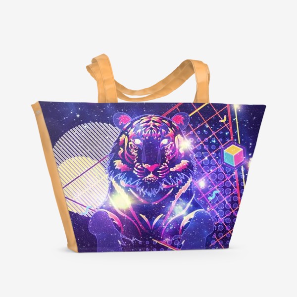 Пляжная сумка «Космический тигр и геометрические фигуры»