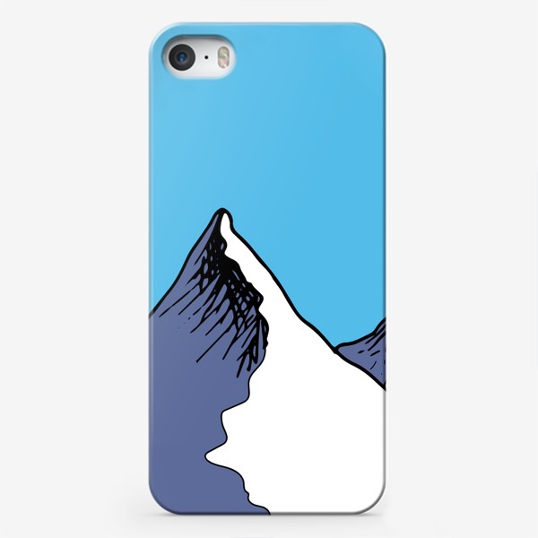 Чехол iPhone «Две снежные горы на голубом фоне неба в форме круга, серая снежная вершина горной цепи»