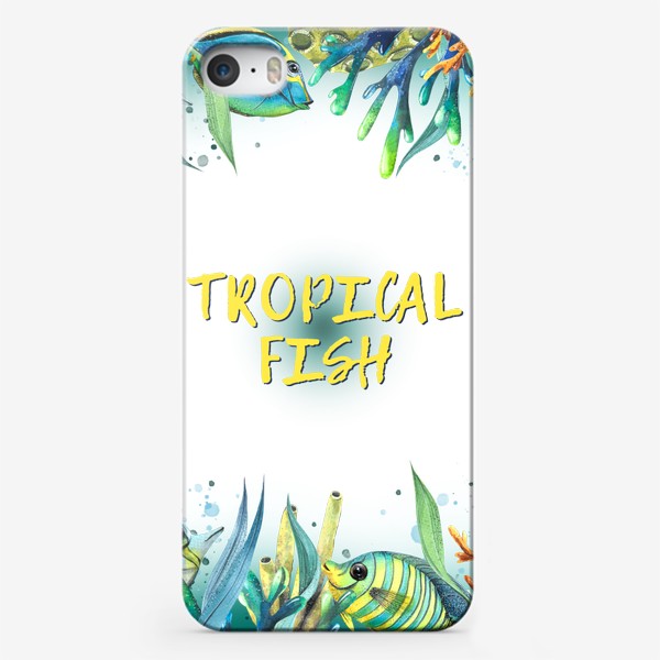 Чехол iPhone «Тропические рыбки, коралловый риф. Акварель.»
