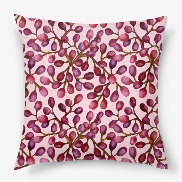 Подушка «Паттерн дикий виноград на розовом фоне»