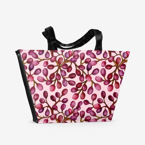 Пляжная сумка &laquo;Паттерн дикий виноград на розовом фоне&raquo;