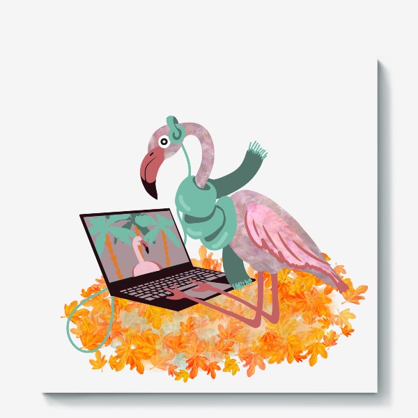 Холст «Осенний фламинго, мечты о лете»