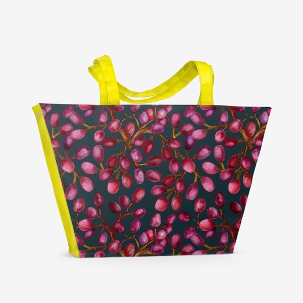 Пляжная сумка «Паттерн дикий виноград на тёмном фоне»