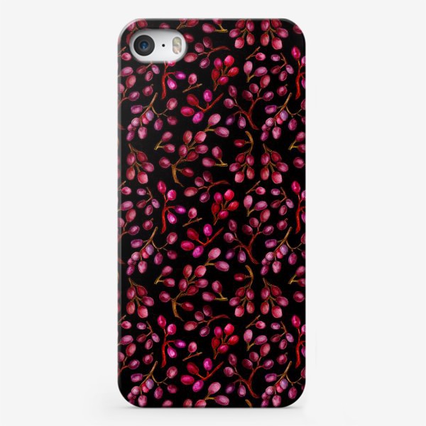 Чехол iPhone «Паттерн веточки осеннего винограда на тёмном фоне»