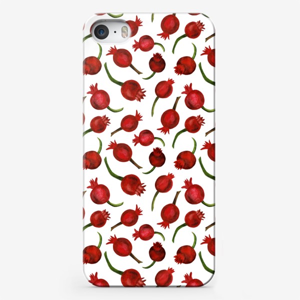 Чехол iPhone «Паттерн крупные ягоды шиповника на белом фоне»