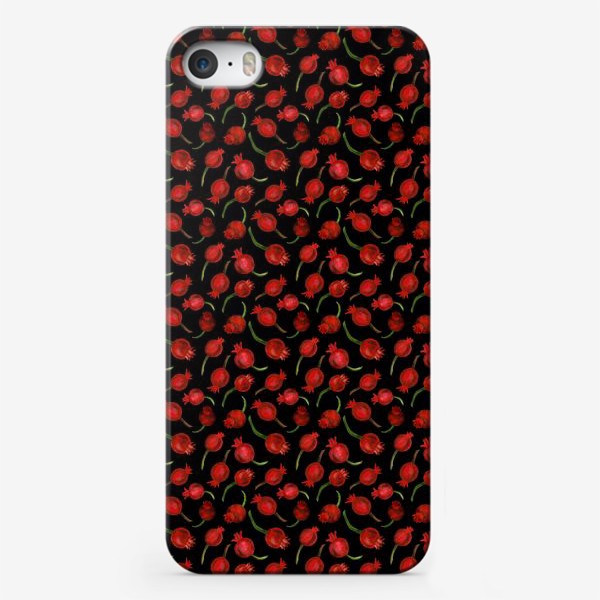 Чехол iPhone «Паттерн мелкие ягоды шиповника на тёмном фоне»
