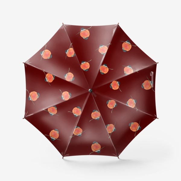 Зонт &laquo;Снегири на красном фоне, акварельный зимний паттерн&raquo;