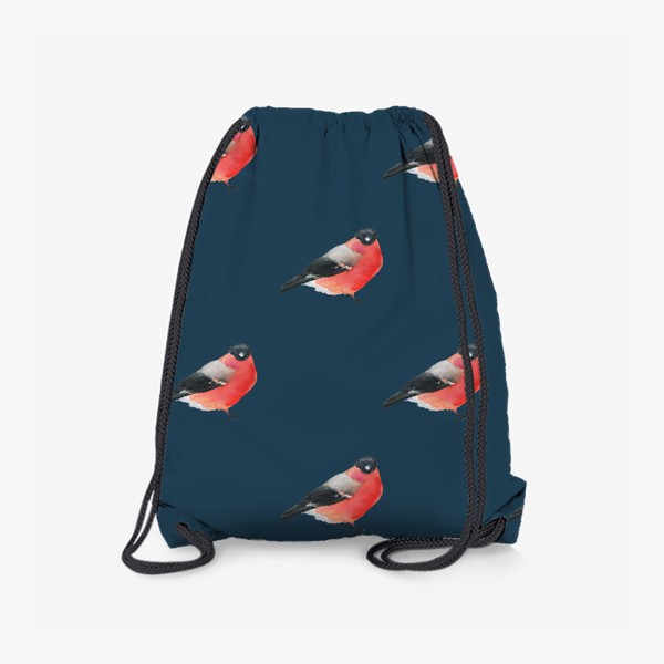 Рюкзак «Акварельные снегири на синем фоне, паттерн с птицами»