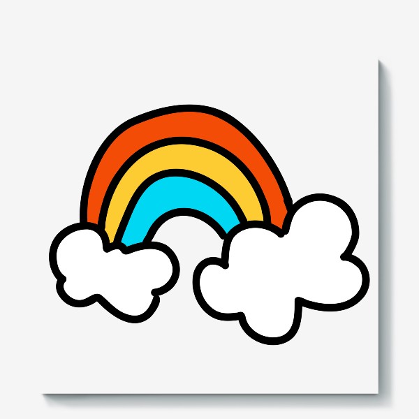 Холст «Радуга с облаками. милый детский элемент лета РАдуга из трех красных, желтых и голубой полосок, с белыми облаками»