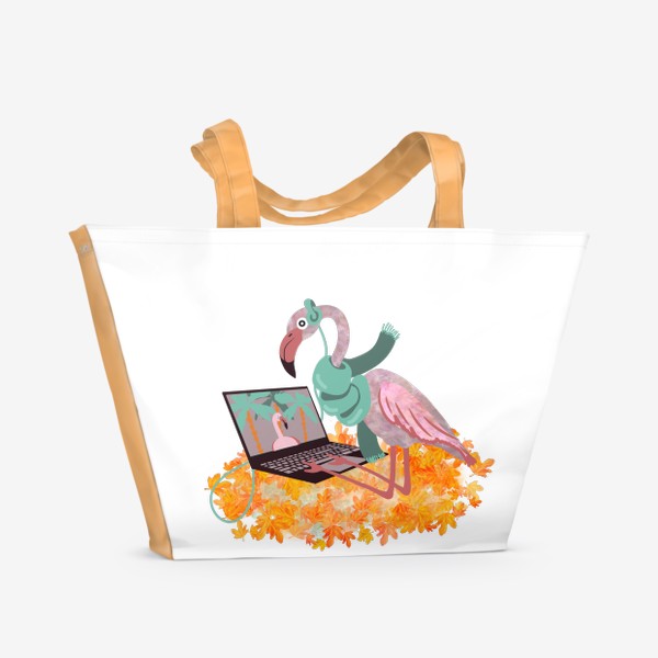 Пляжная сумка &laquo;Осенний фламинго, мечты о лете&raquo;