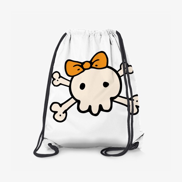Рюкзак «милый череп с скрещенными костями и оранжевым бантиком на голове, детский смешной принт к хэллоуину»