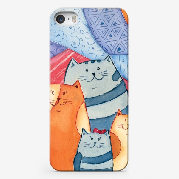 Чехол iPhone «Акварельный рисунок Семья котов Котосемейка»