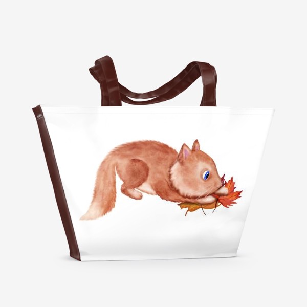 Пляжная сумка «Котенок с листьями»