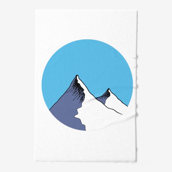 Полотенце &laquo;Две снежные горы на голубом фоне неба в форме круга, серая снежная вершина горной цепи&raquo;