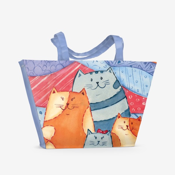 Пляжная сумка «Акварельный рисунок Семья котов Котосемейка»