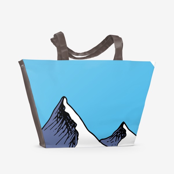 Пляжная сумка «Две снежные горы на голубом фоне неба в форме круга, серая снежная вершина горной цепи»