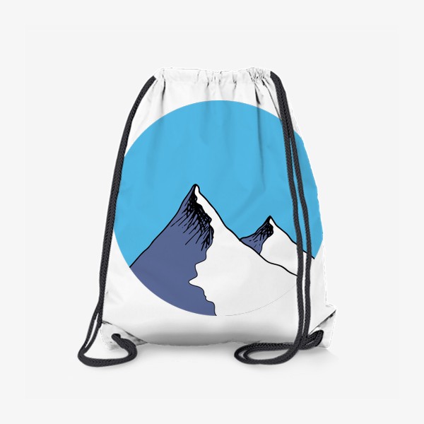 Рюкзак «Две снежные горы на голубом фоне неба в форме круга, серая снежная вершина горной цепи»