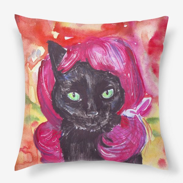 Подушка «Черная кошка в парике»