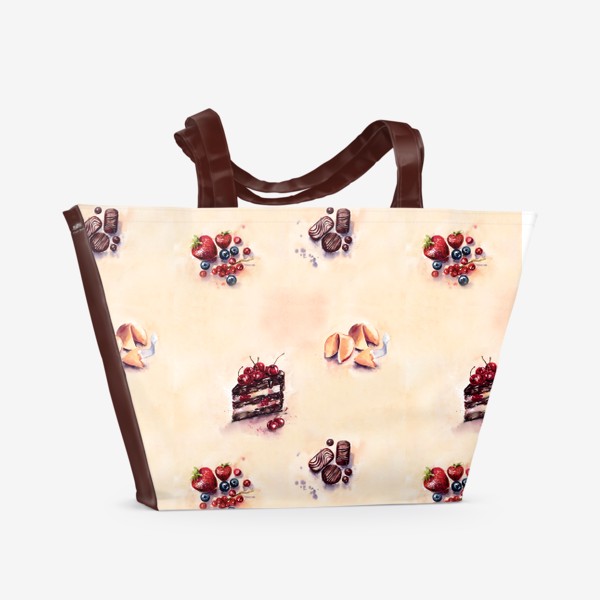 Пляжная сумка «Паттерн сладости на бежевом акварельном фоне»