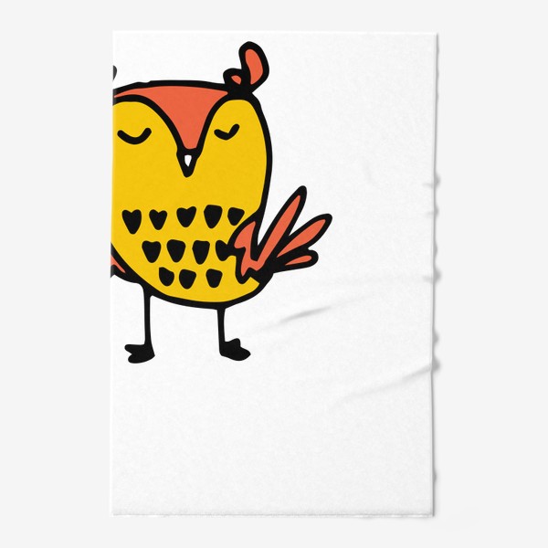 Полотенце «осенняя птичка в желто оранжевых цветах. смешная сова в дудул стиле »