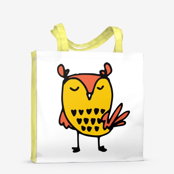 Сумка-шоппер «осенняя птичка в желто оранжевых цветах. смешная сова в дудул стиле »