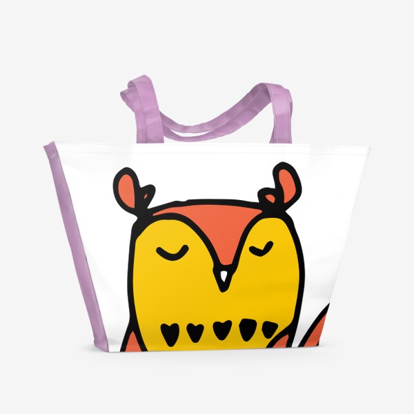 Пляжная сумка «осенняя птичка в желто оранжевых цветах. смешная сова в дудул стиле »