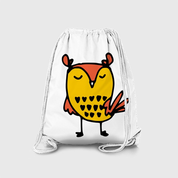 Рюкзак «осенняя птичка в желто оранжевых цветах. смешная сова в дудул стиле »