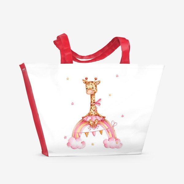 Пляжная сумка «Жирафик балеринка на радуге»