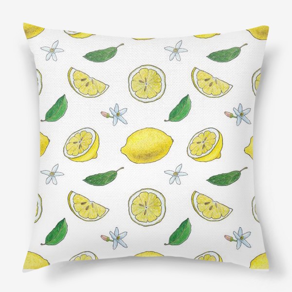 Подушка «Лимоны. Желтый. Паттерн»