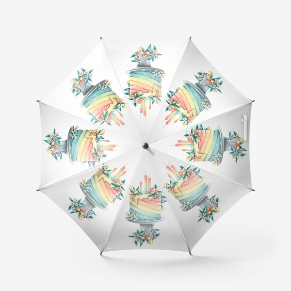 Зонт «Торт радуга со свечами и цветами. Акварельный»