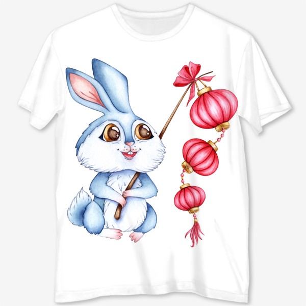 Футболка с полной запечаткой «Кролик с китайскими фонариками / Милый зайчик»