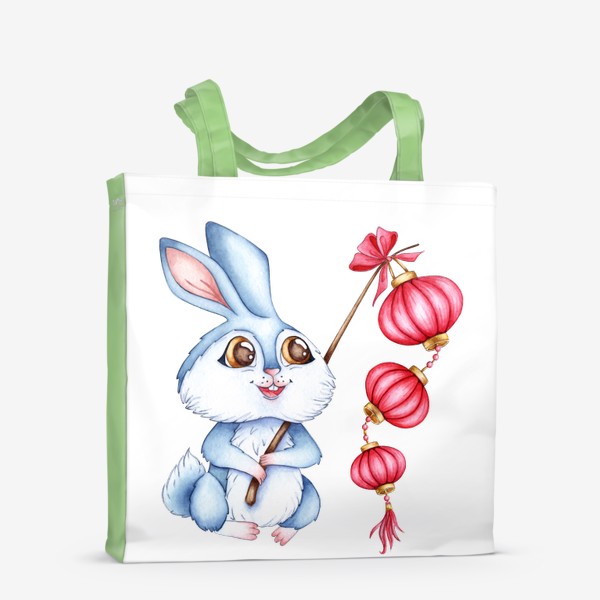 Сумка-шоппер «Кролик с китайскими фонариками / Милый зайчик»