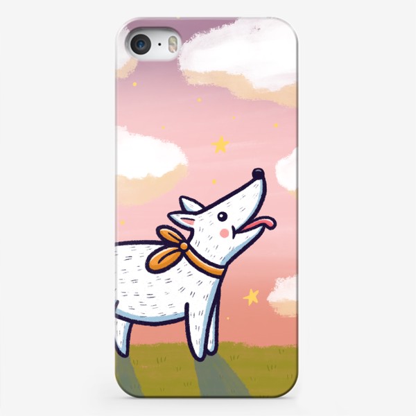 Чехол iPhone «Белая собака на фоне заката»