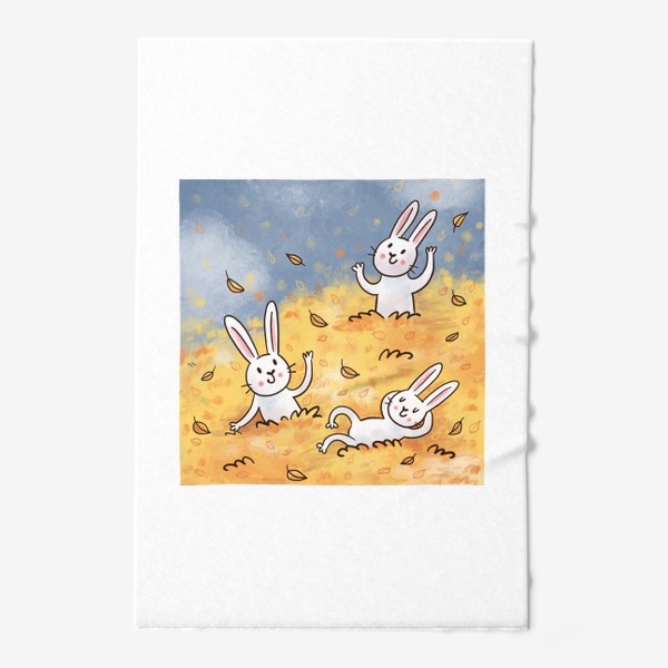 Полотенце «Милые зайцы в осенних листьях»