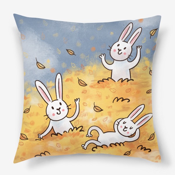 Подушка «Милые зайцы в осенних листьях»