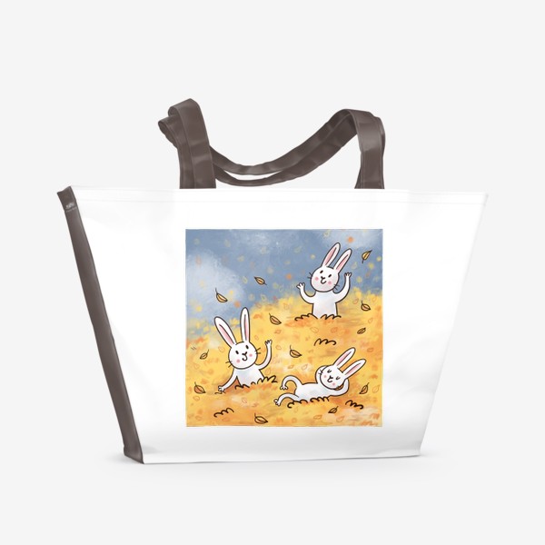Пляжная сумка «Милые зайцы в осенних листьях»