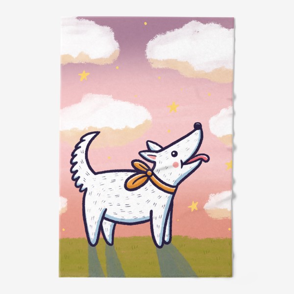 Полотенце «Белая собака на фоне заката»